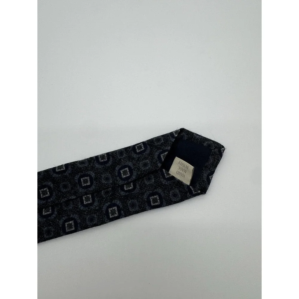 Pavesi Italy Wool Tie Gray Blue Geometric Squares Pattern Textured Necktie